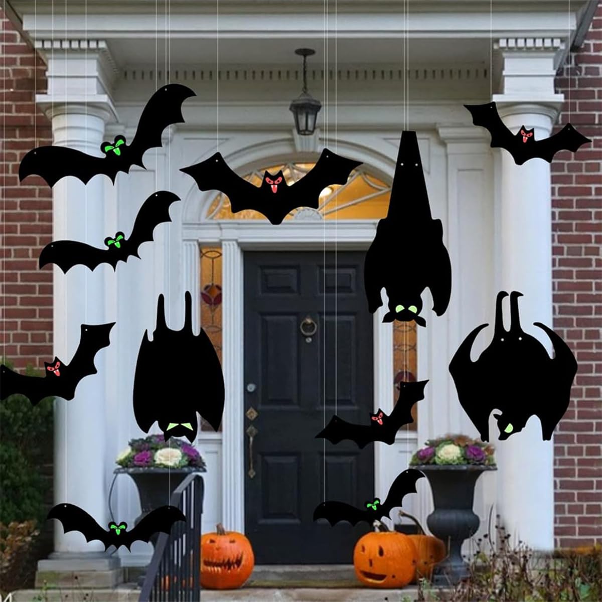 HASTHIP Halloween Home Decorations for Party with 13 Bats & Glow-in-the-Dark Eyes | PVC Wall and Tree Hanging Decor