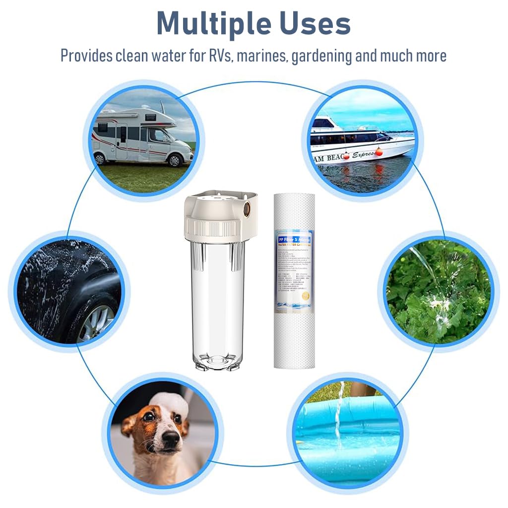 HASTHIP® Water Filter System for RV, High-Flow Multi-Stage Filtration,Purifies Odors, Chlorine, Sediments, Versatile for Home & Outdoor, Home Water System for Safe Drinking Water