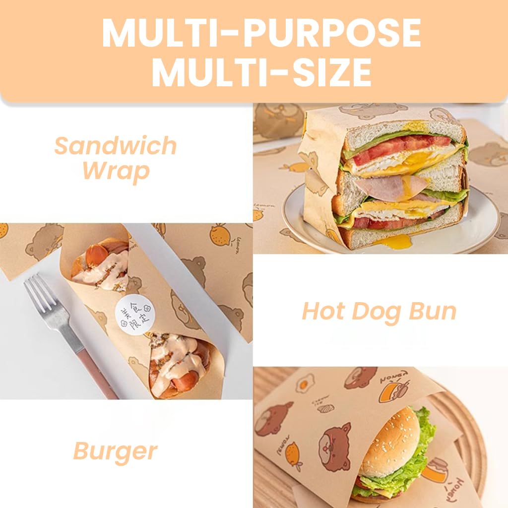 HASTHIP Food Wrappers for Sandwiches and Burgers featuring Greaseproof 18x18cm Sheets | 50 Pack