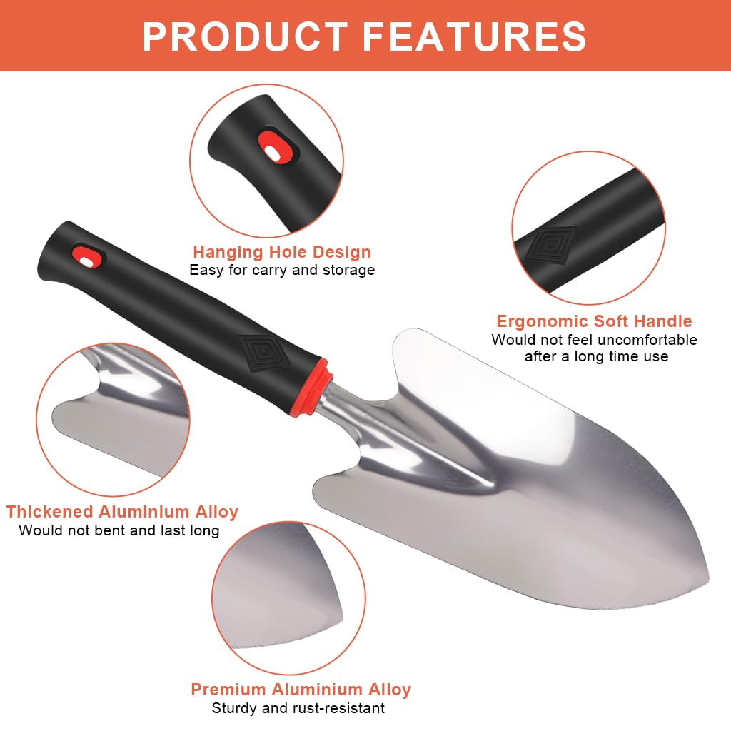 HASTHIP Garden Hand Shovel for Digging and Planting with Anti-Slip Ergonomic Handle | 12 in Rust-Resistant Stainless Steel Tool