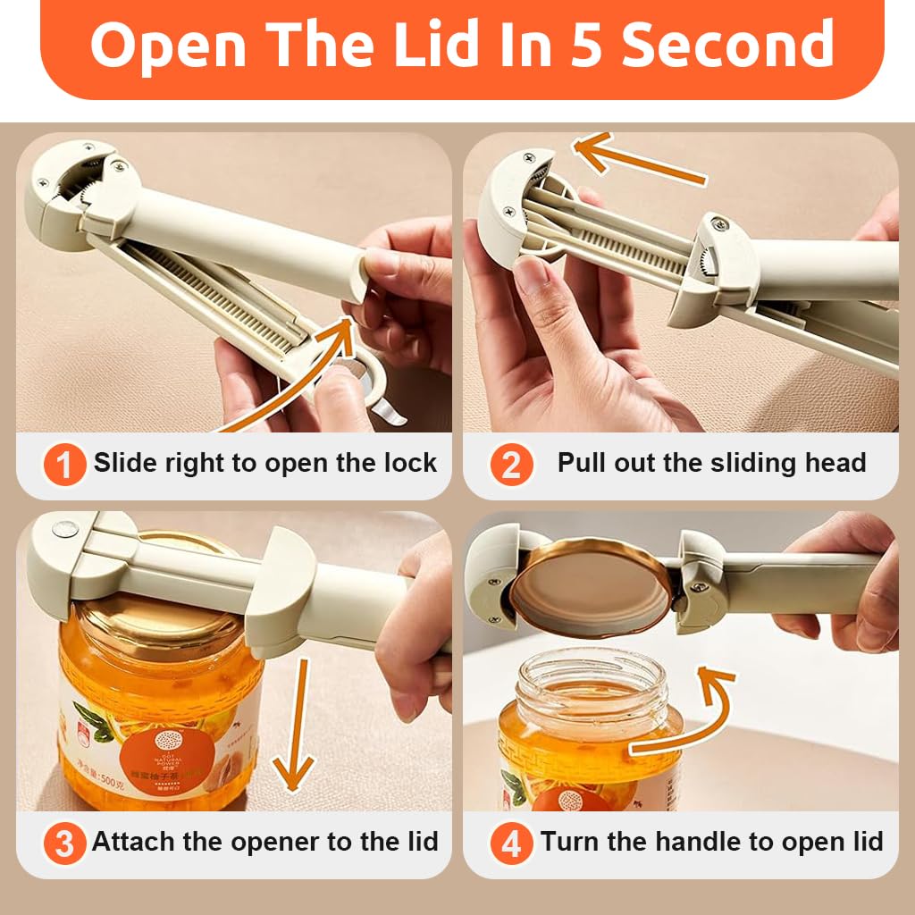 HASTHIP® Jar Opener - Multifunctional Retractable Bottle Opener, Adjustable Multifunctional Stainless Steel Can Opener for Jars Up to 3.75", Labor-Saving Bottle Opener with Stainless Steel Gear