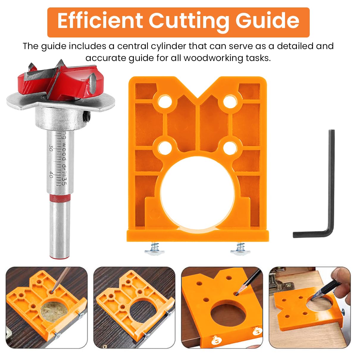 HASTHIP® 35mm Hinge Drilling Jig 35mm Concealed Drilling Tool Set Kit Jig Hinge Jig Drill 35mm Concealed Drilling Tool Set Kit Accurate Hinge Alignment Tool for Door Window Carpentry Furniture