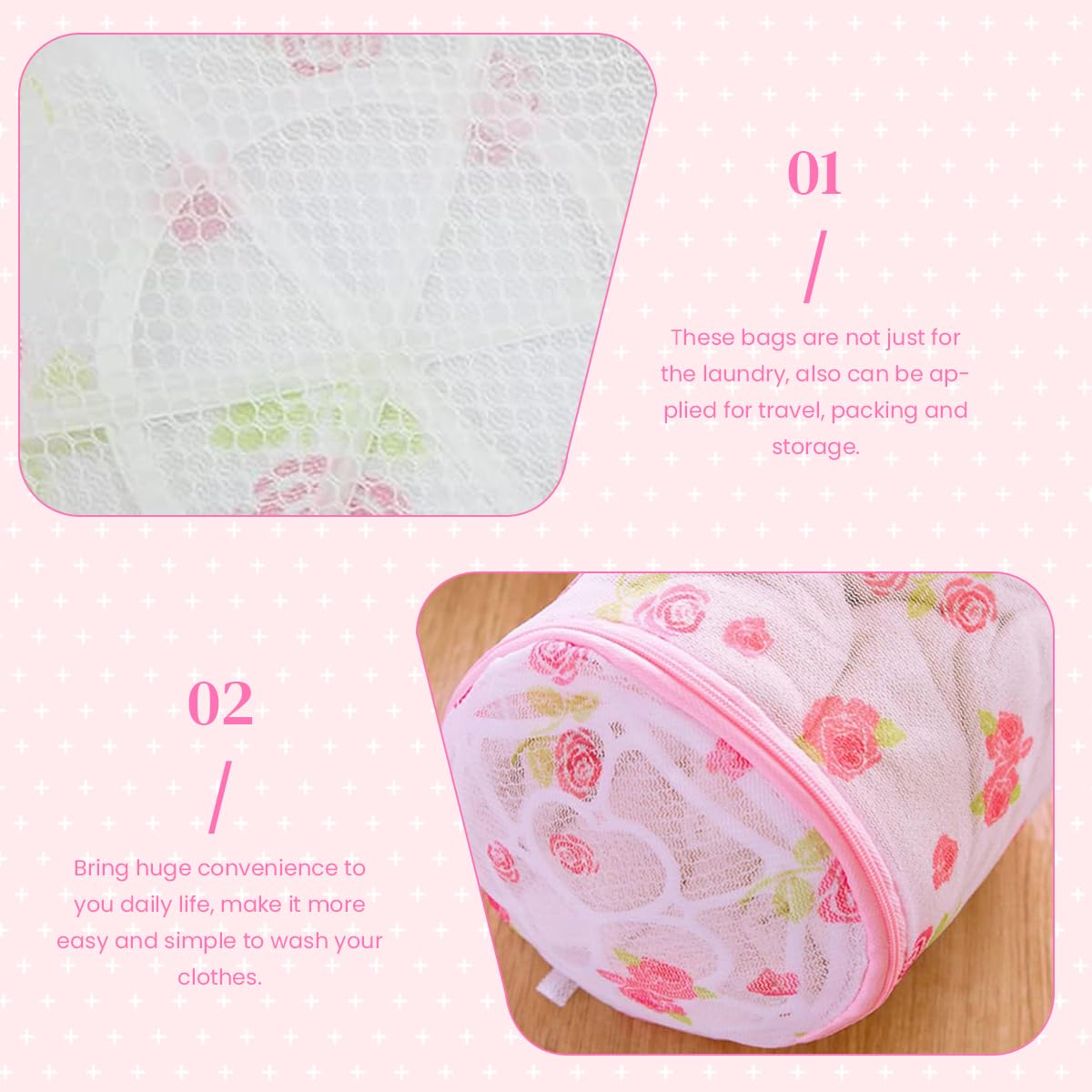 HASTHIP® 2Pcs Mesh Laundry Bags, Bra Laundry Bags with Zips, Bra Wash Bags Mesh Wash Bags, Reuse Washing Machine Bag for Laundry