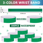 HASTHIP Wrist Band for Events with Adjustable Self-Adhesive Closure 300 Pcs | Waterproof 3-Color Paper Bands