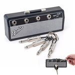 HASTHIP Guitar Amp Key Holder for Music Lovers with 4 Plug Keychains and Wall Mount Kit | 21.5x4.5x9cm Black