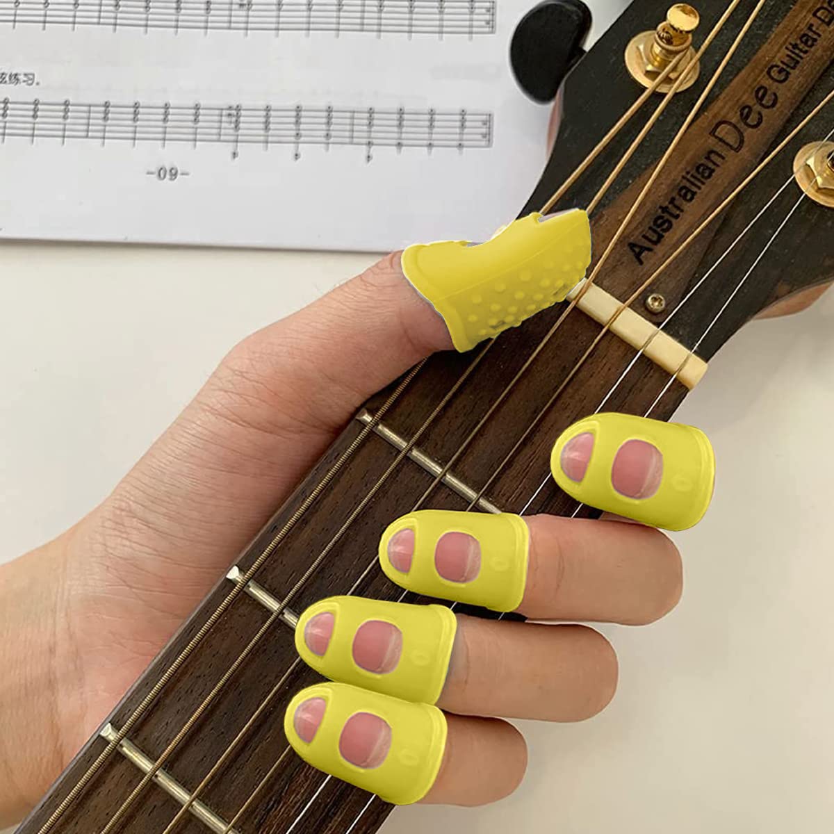 HASTHIP Guitar Finger Protector for Playing | 30pcs 20mm Non Slip Silicone Guards Yellow