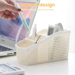 HASTHIP Remote Stand for Home with 4 Compartments and Hollow Woven Design 9.5x21x11cm | Plastic Organizer for Office and Vanity