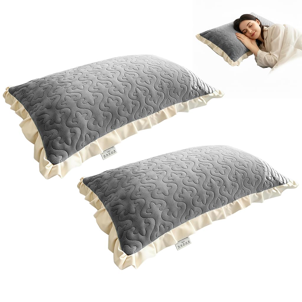 HASTHIP Velvet Pillow Covers 18 x 29 in for Sofa and Bed featuring Crinkle Edge Design | Grey Pack of 2