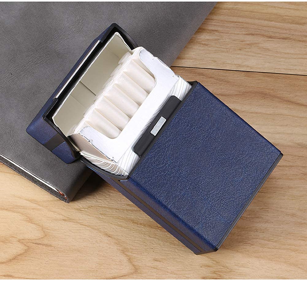 HASTHIP Cigarette Case for 20 Regular Size Cigarettes with Magnetic Flip Top and Blue PU Leather | Compact 9.3 x 6 x 2.7cm Portable Holder