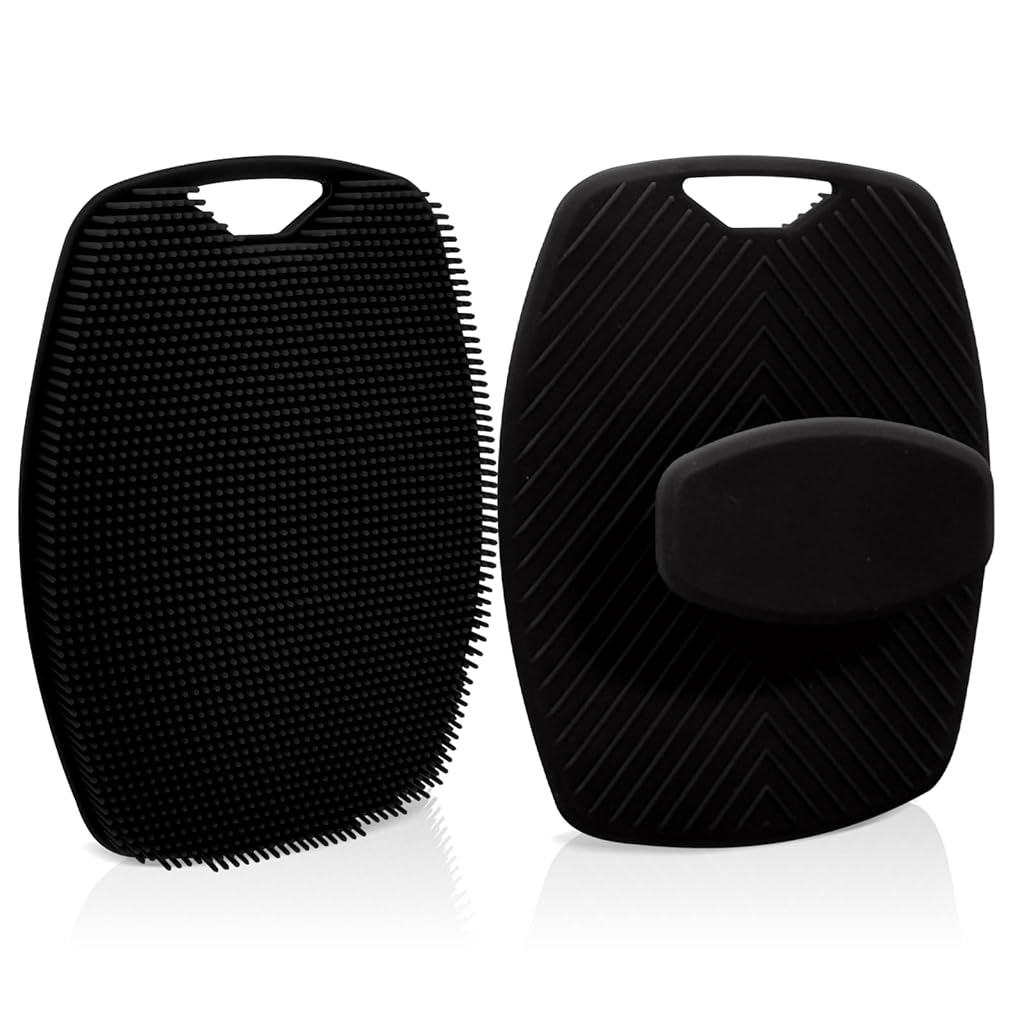 HASTHIP® Body Scrubber, Premium Silicone Shower Scrubber for Nourishing Cleaning & Exfoliating Your Skin Lather Boosting Bristles with Ergonomic No-Slip Handle, Body Exfoliator for Men and Women-Black