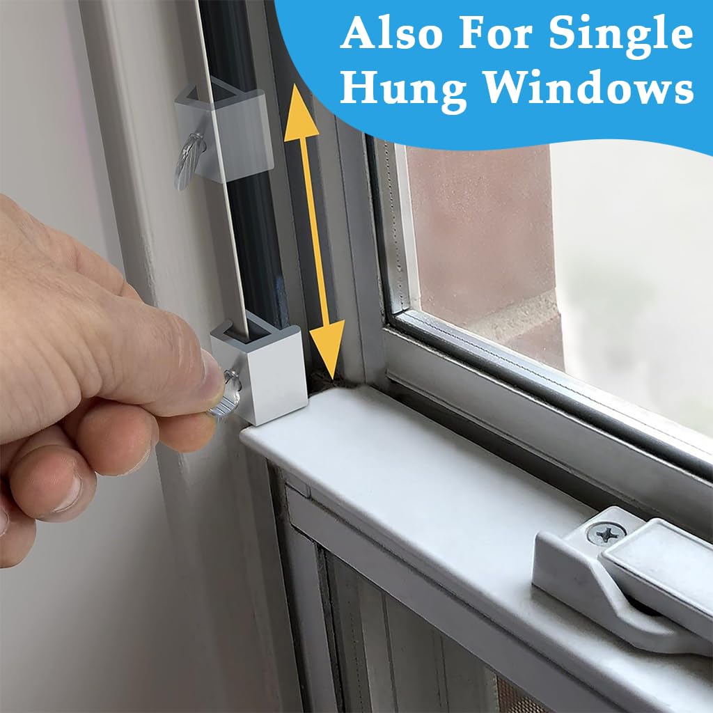 HASTHIP Sliding Door Lock for Windows and Doors with Keyed Adjustment 4Pcs Silver | Aluminum Stopper Fits 5.5mm Clearance