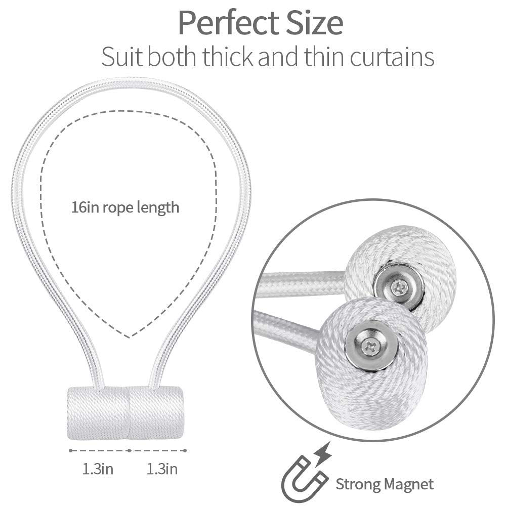 HASTHIP Curtain Tiebacks for Drapes with Strong Magnetic Hold 48cm Rope | Silvery Decorative Holdbacks