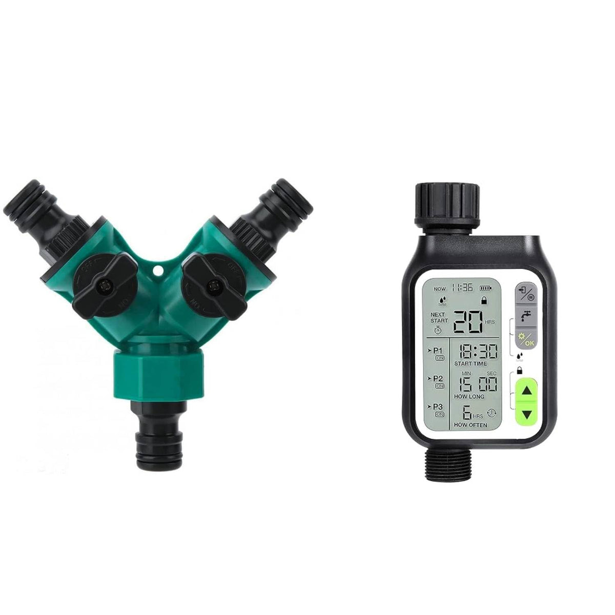 HASTHIP 2 Way Tap Splitter for Garden Irrigation with Separate Valve Control and ABS Body | Leak Proof 3/4 & 1/2 Inch Connector