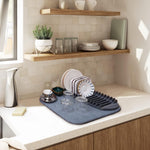 HASTHIP Dish Drying Rack for Kitchen Countertop with Removable Tray and Absorbent Mat | Prevents Water Stains and Keeps Dishes Hygienic