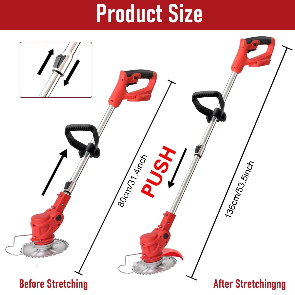 HASTHIP Garden Electric Weed Eater 24V Cordless Trimmer with Retractable Rod | 3 PCS Blades and Safety Guard