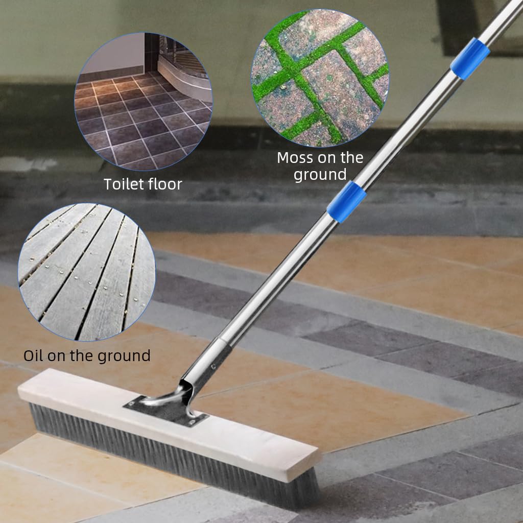 HASTHIP® Floor Scrubber Steel Wire Bristles Floor Scrubber, Outdoor Cleaning Brush with Stainless Steel Handle, Ideal for Deck, Patio, Concrete, and Garage Floors, 19.69 inch Wide 30 inch Long