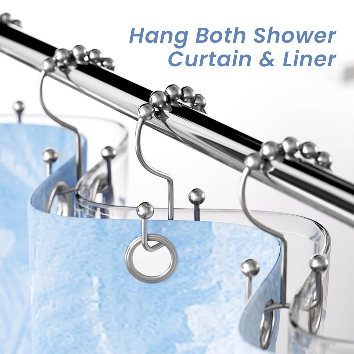 12Pcs Shower Curtain Hooks - Shower Curtain Rings Rust Proof Metal Double Glide Shower Hooks Rings for Bathroom Shower Rods Curtains (Nickel)