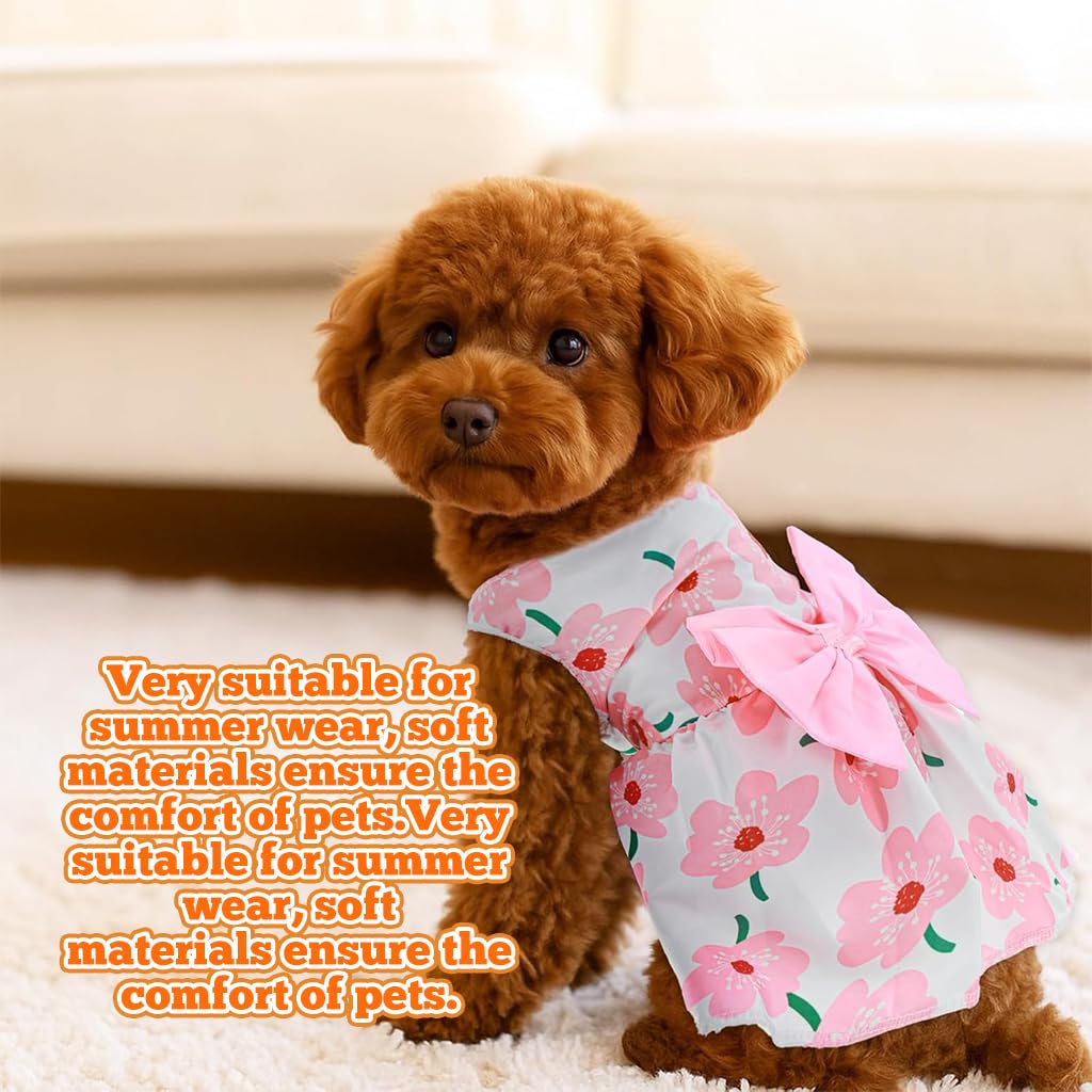 ZIBUYU® Florals Pattern Dog & Cat Dress Female with Lovely Bow - Cute Pet Apparel, Cat Dress & Dog Clothes for Medium Dogs, Birthday Pet Dress (Size L: Bust 45cm, Length 35cm)