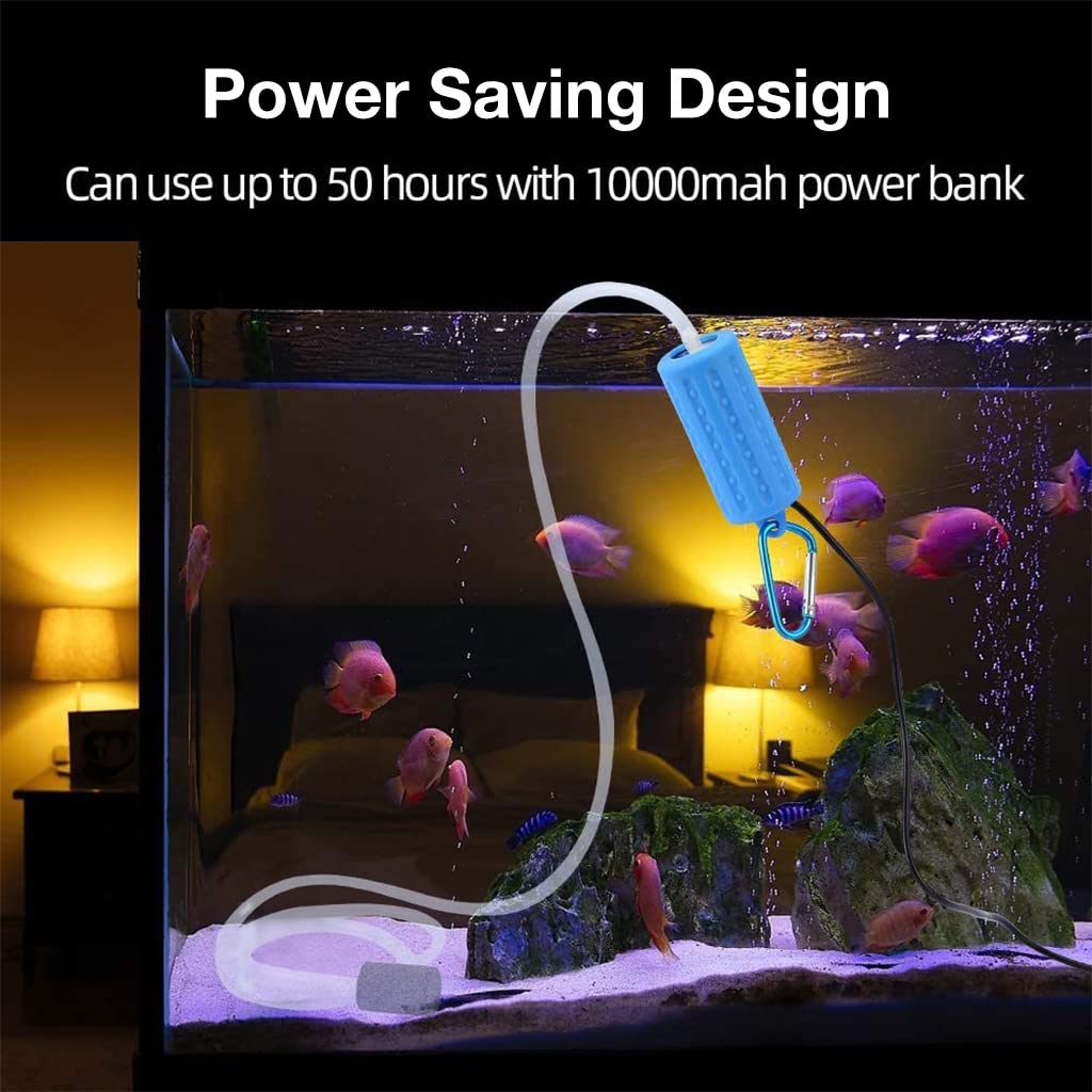HASTHIP® Bomba de Aire Acuario Silenciosa y Portátil USB con Piedra de Aire y Manguera - Bomba Oxígeno Bajo Consumo para Peceras Viajes