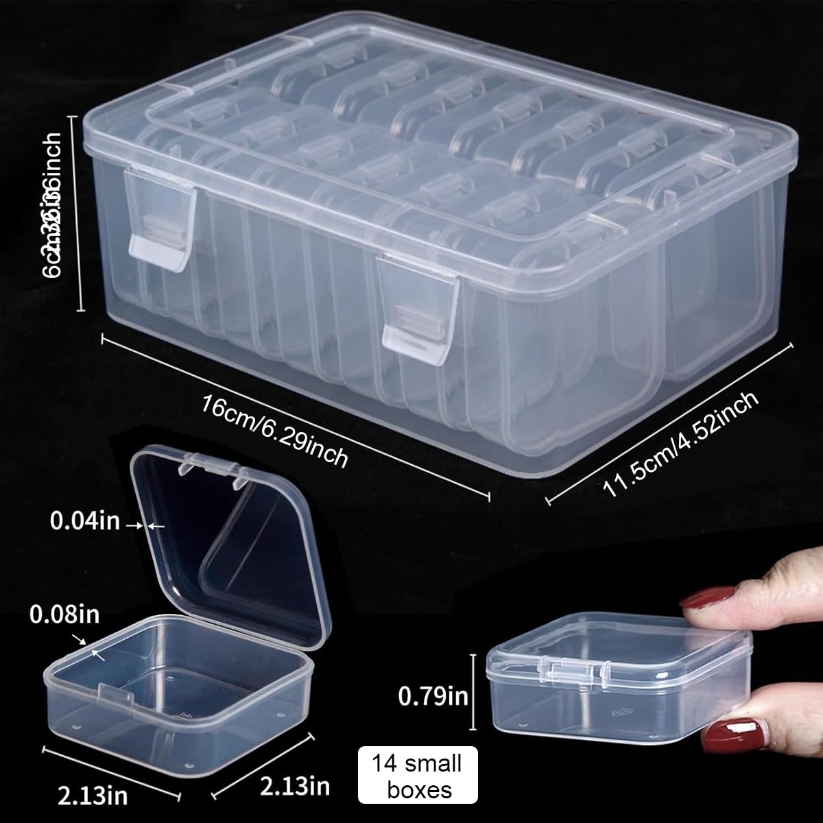HASTHIP Jewelry Organizer Box Set of 15Pcs for Earrings and Rings with 14 Mini Containers | Transparent Plastic Storage for DIY Crafts