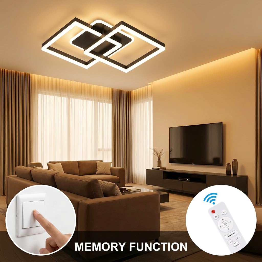 Hasthip Modern Geometric LED Ceiling Light with Remote Control & Dimmable Design