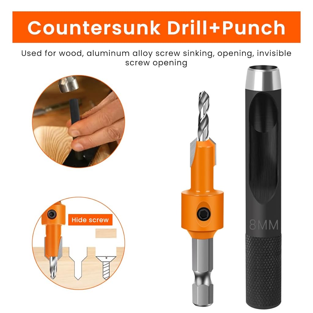 HASTHIP® 11Pcs Woodworking Countersink Drill Bit Set, 5 Size Carbon Steel Bits