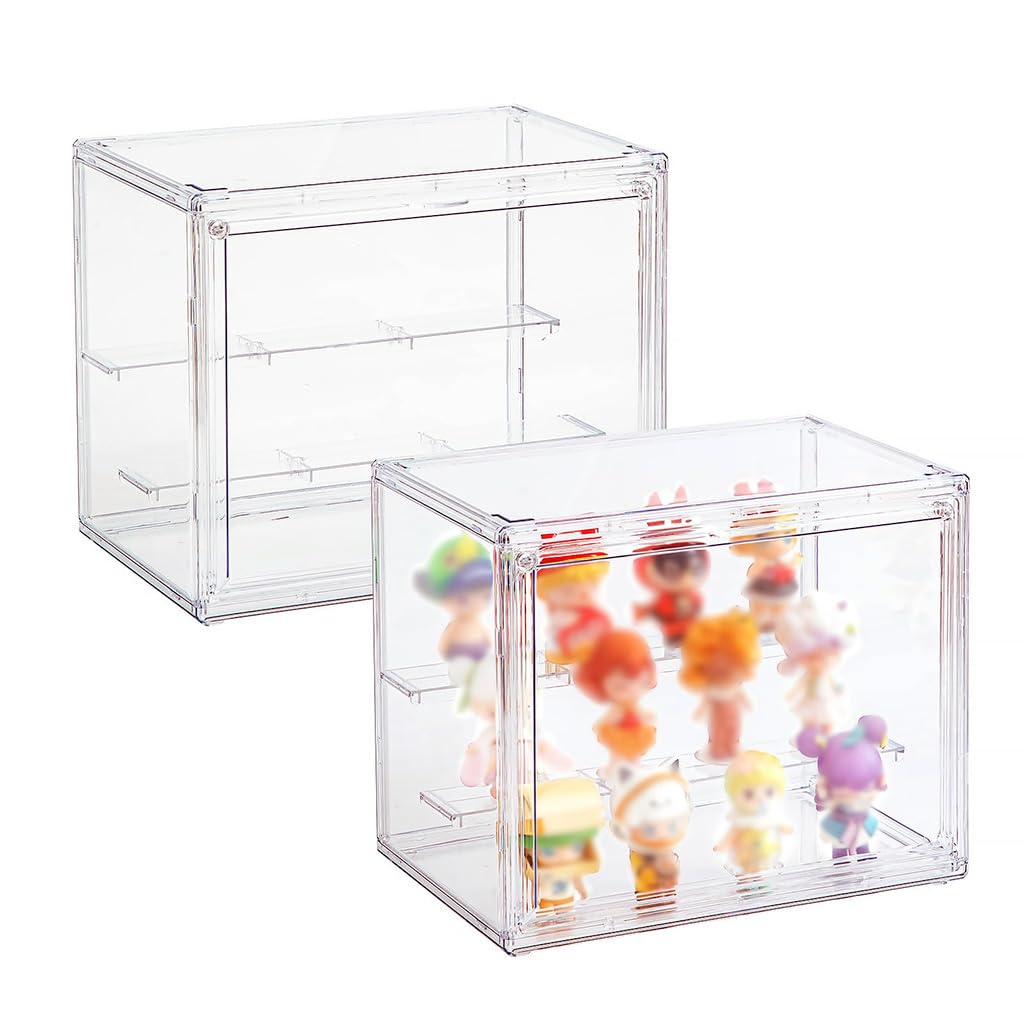 HASTHIP Collectible Figures Display Box for Desk Showcases with 3 Tier Stepped Clear Acrylic Design 27x18x22cm