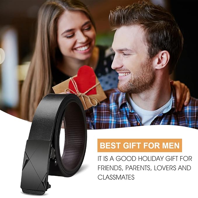 HASTHIP® Men's Slide Lock Leather Belt with Automatic Click Buckle