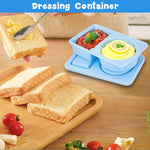 HASTHIP Silicone Salad Dressing Container for Lunch Box with Dual Compartments 5.6x3.4x1.3 in | Leakproof Food Grade Sauce Cup and Spoon Strap