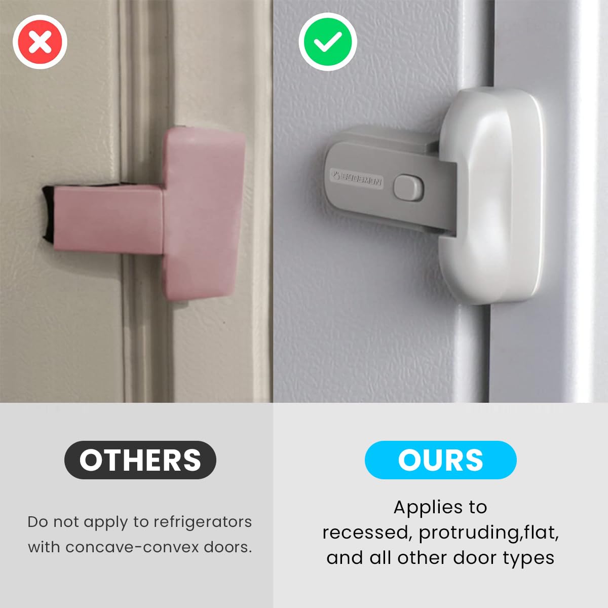 HASTHIP® Fridge Locks Child Proof Baby Proofing Products Easy Cabinet Door Lock Baby Safety Products Refrigerator Single Door Self-Adhesive Fridge Lock Kitchen Accessories Items