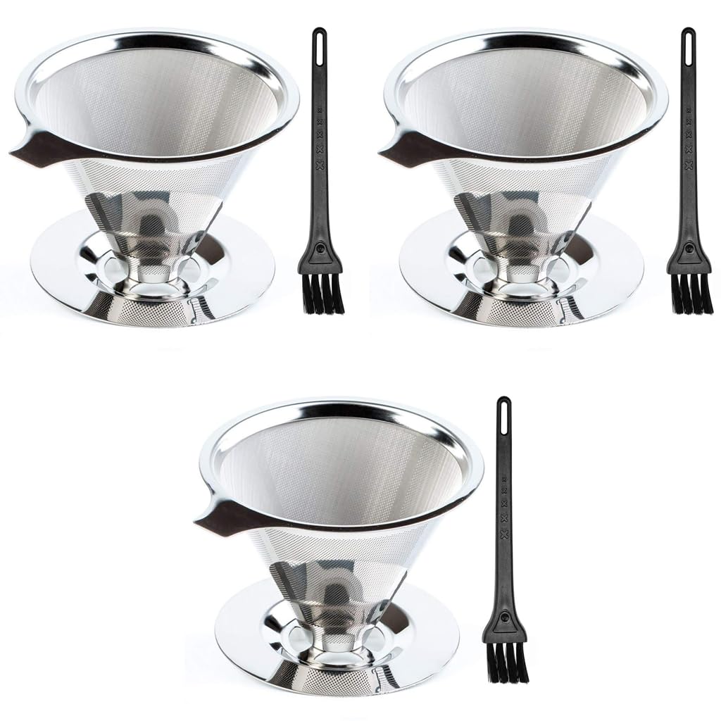 HASTHIP Pour Over Coffee Dripper for Hand Brewing with Dual Filter Mesh | 1-6 Cup Stainless Steel Reusable Set