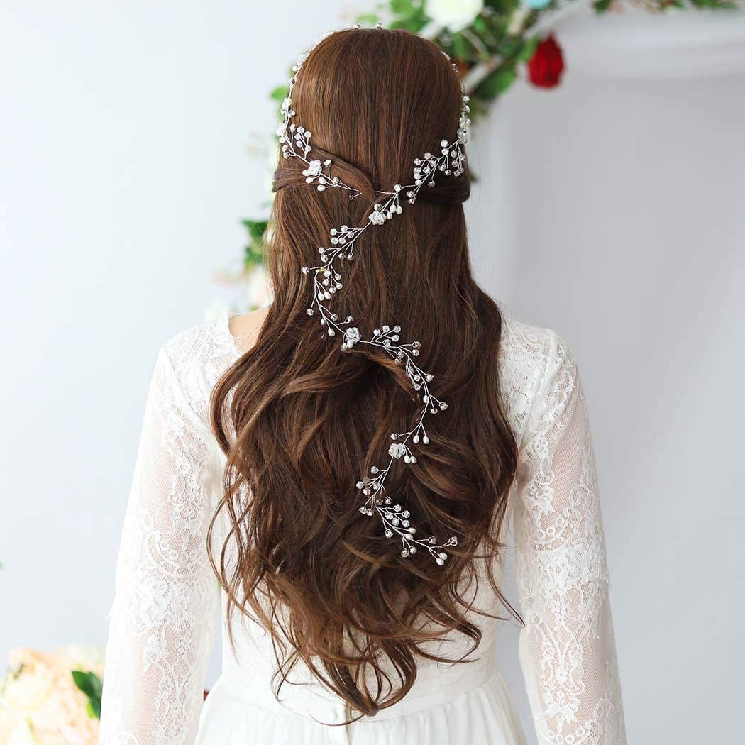SANNIDHI® 5Pcs Bridal Hair Pin/Girls Hair Accessories, Flower Hair Accessories, Pearl Metal Wedding Hair Vine Crystal Beaded Hair Piece for Bride, Bridesmaids, Anniversary