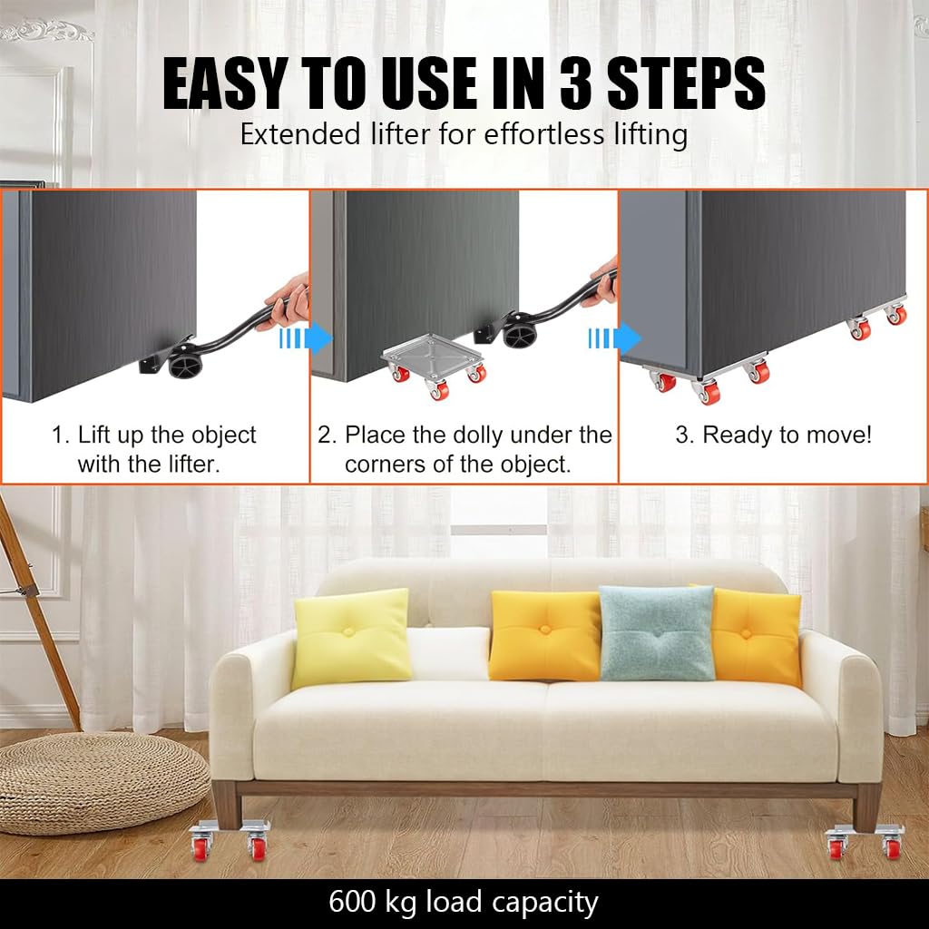 HASTHIP Furniture Lifter for Moving Heavy Furniture with 700kg Capacity and 5 Wheel Design | Carbon Steel Dolly Set