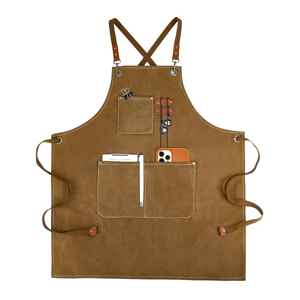 HASTHIP Working Apron for Kitchen and Workshop with Metal Eyelets and Front Pockets | Canvas Tie-Back Design