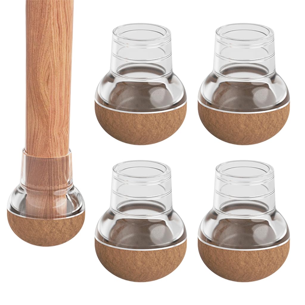 HASTHIP Chair Leg Floor Protector 4pcs for Hardwood Floors with Anti Slip Felt Pads | Transparent Brown Silicone Caps