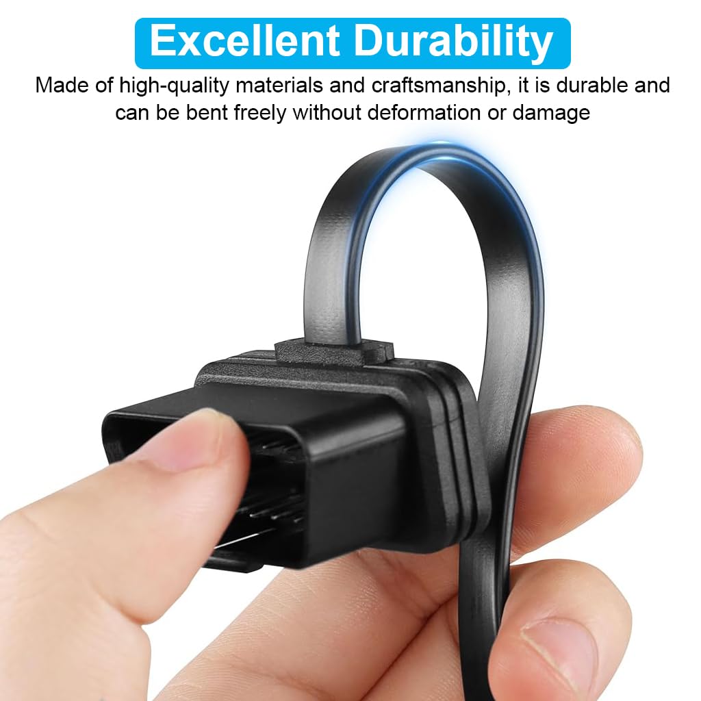 HASTHIP® OBD2 Extension Cable,Ultra-Thin OBDII Male to Female Connection Cord Extension Cable, 16 Pin OBD 2 Flat Wire Car Diagnostic