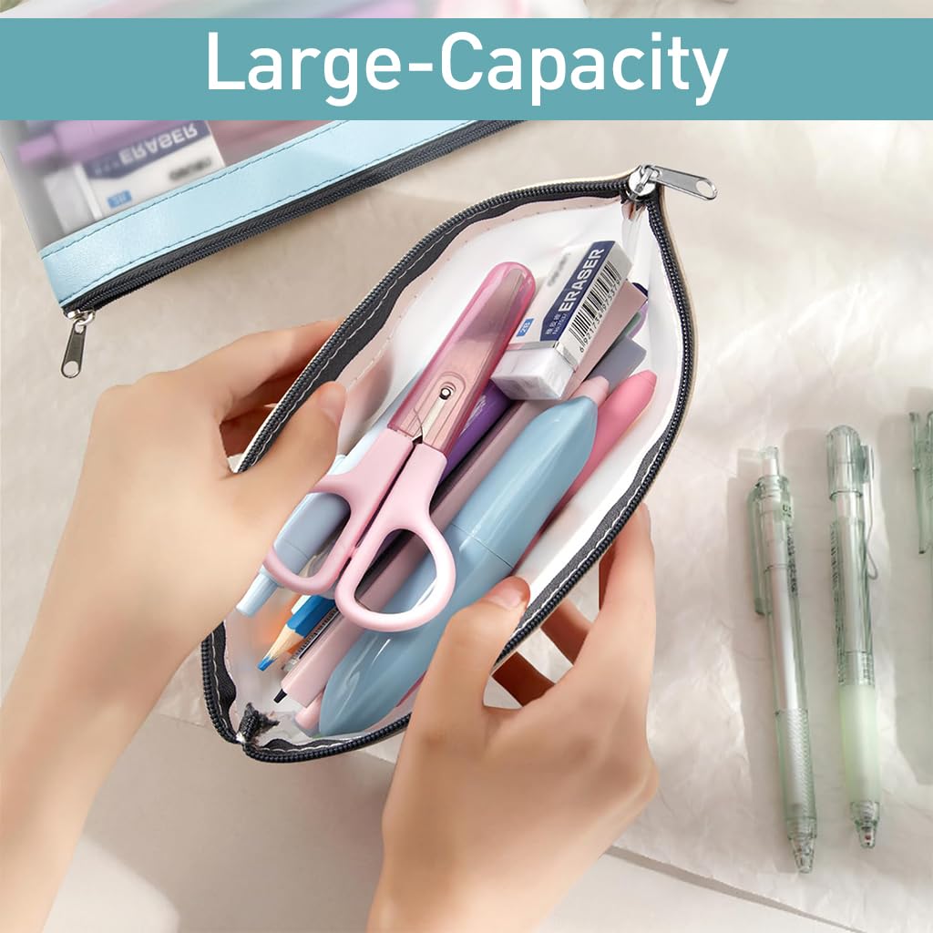 HASTHIP Pencil Pouches Set for School and Office Storage featuring Semi‑Transparent PVC 8.2x4.1 in | Waterproof Utility Bags for Students