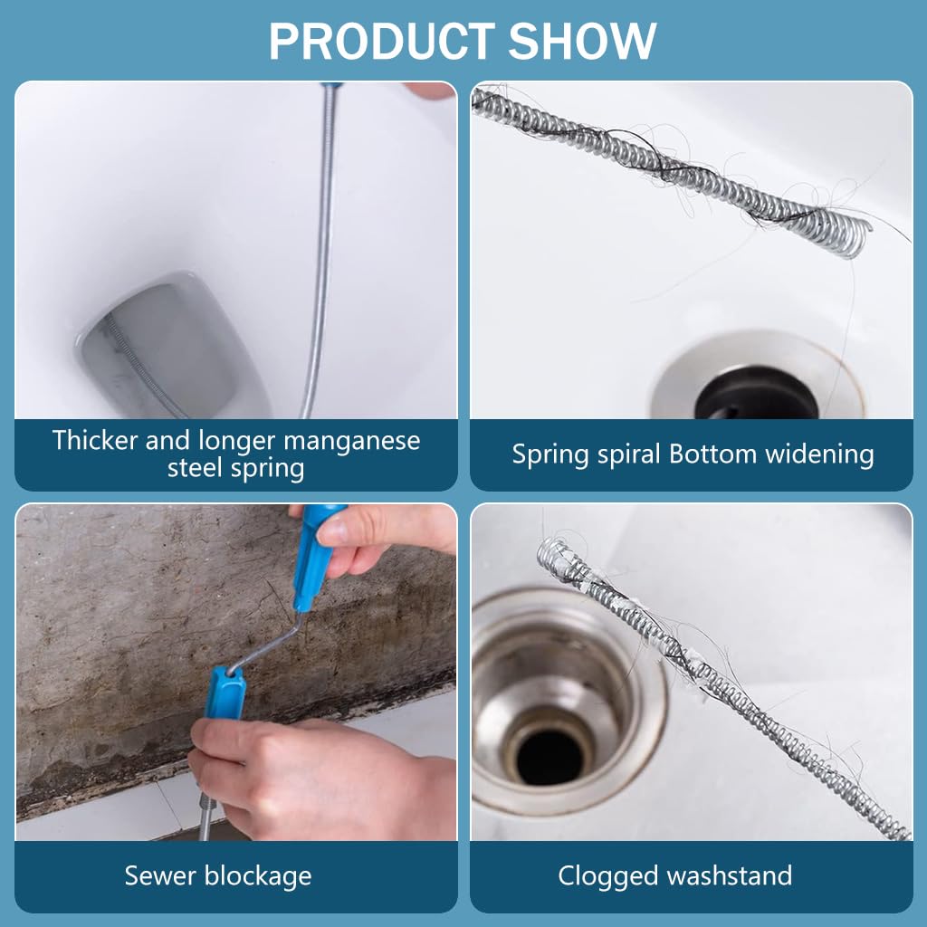 HASTHIP Drain Cleaner for Bathroom and Kitchen with 9.8 ft Spiral Spring Design | Stainless Steel 3 PCS Set