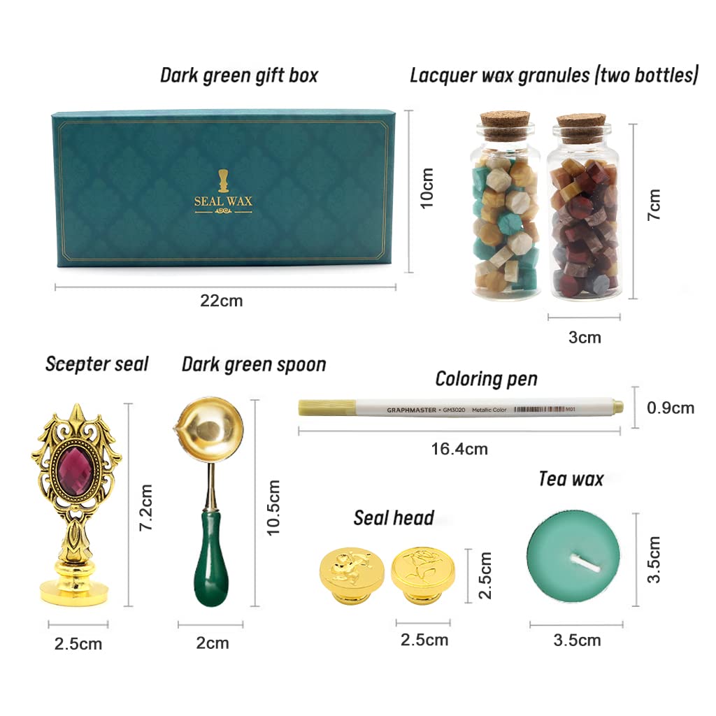 Wax Seal Stamp Kit, Wax Seal Kit, Seal Stamp Kit, Wax Seal Stamp with Sealing Wax Beads, Candles, Wax Melting Spoon, Wooden Handle Stamp For Craft, Fine Gift Box (Love)