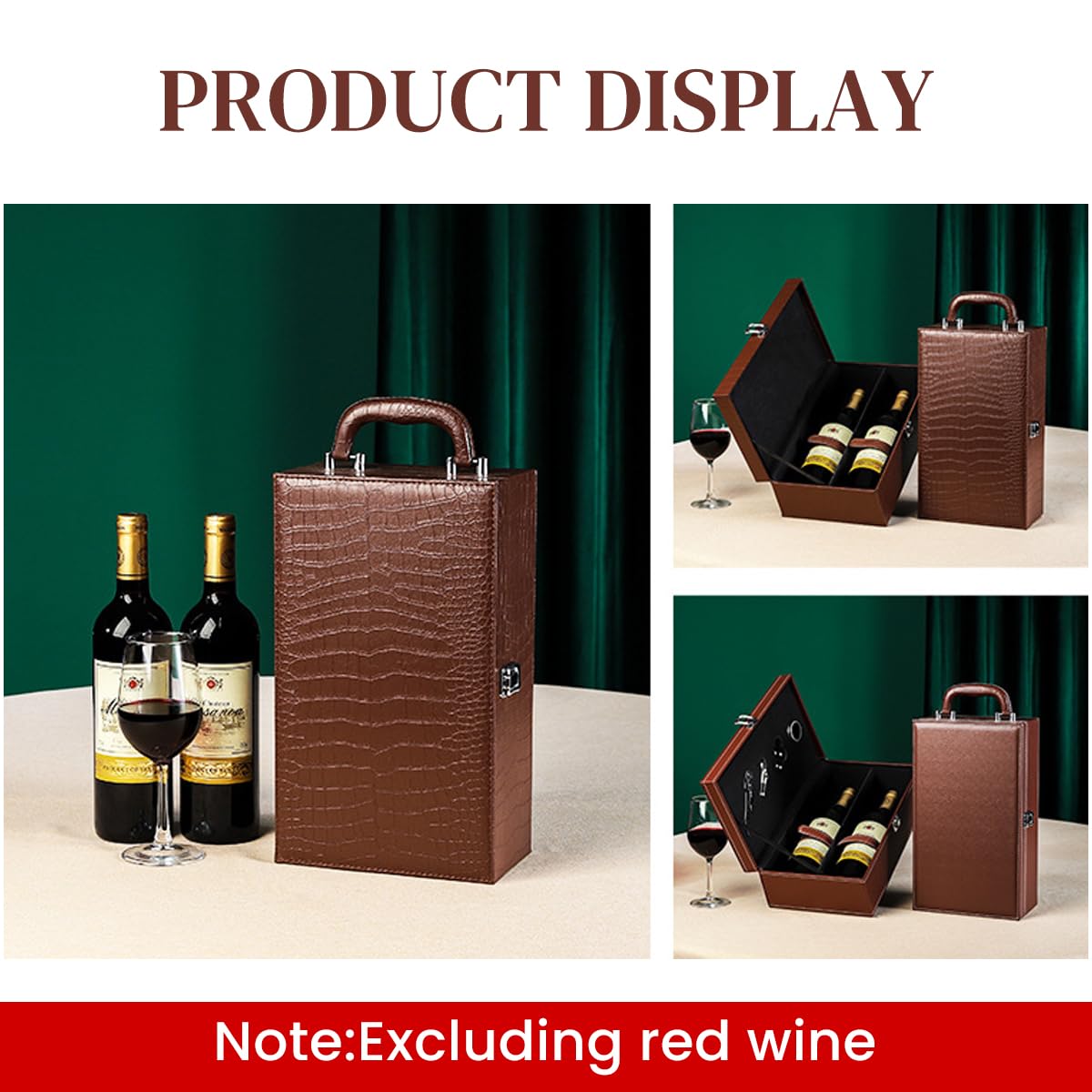 HASTHIP Wine Box for 2 Bottles featuring 34.5x20x12cm Dual Compartment Design | Leatherette Gift Set with Wine Accessories