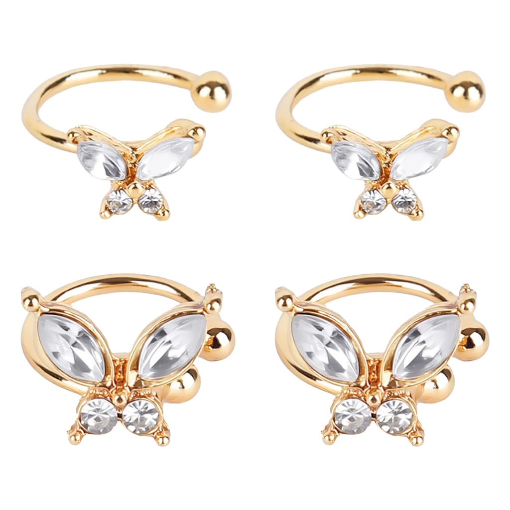 HASTHIP® Ear Cuffs Mujer - Aretes de Acero Inoxidable con Mariposa de Zircón, Sin Perforación, Ear Clasps Elegantes para Bodas, Fiestas y Uso Diario
