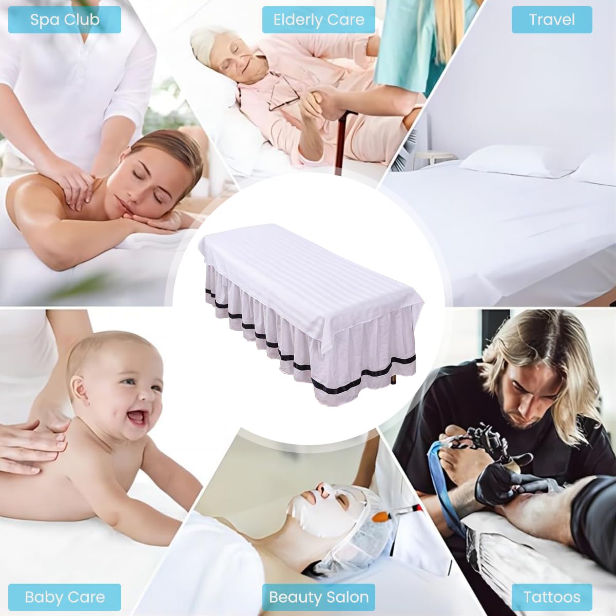 HASTHIP Massage Table Throw for Spa Use with Stripped Pattern 30x74 in | Silk Cotton White