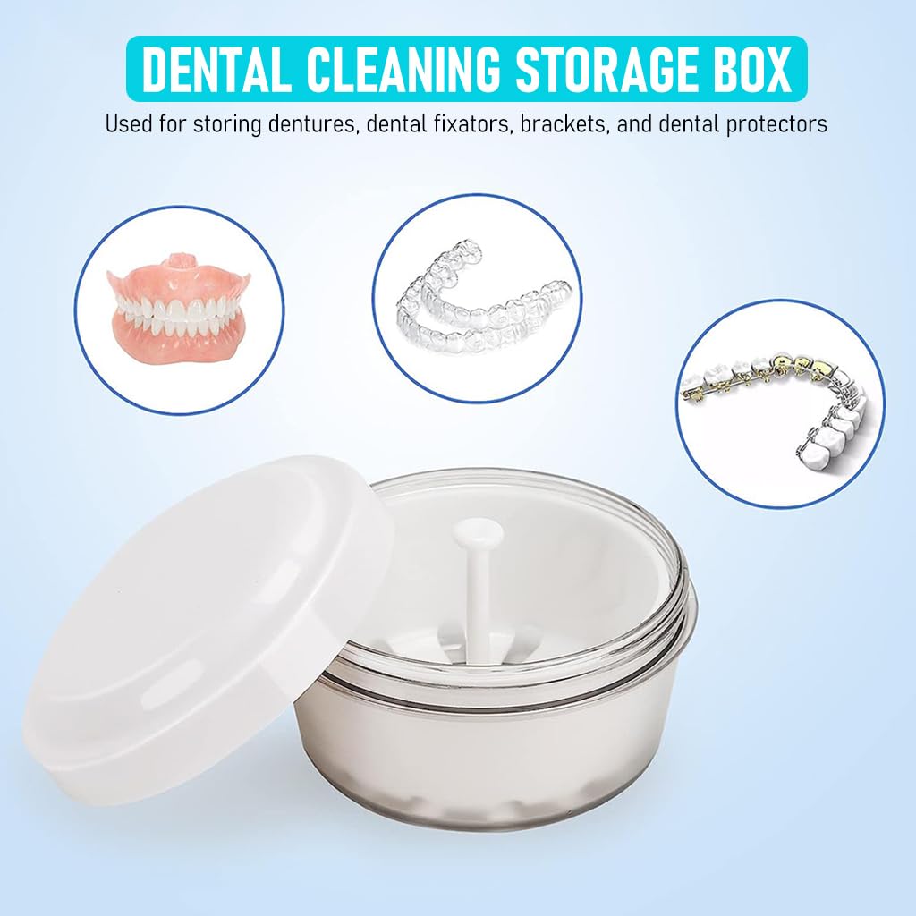 HASTHIP® Leak Proof Denture Case, Denture Cups Bath, Mouth Guard Night Gum Retainer Case Container, Dentures Container with Retainer Basket Denture Holder