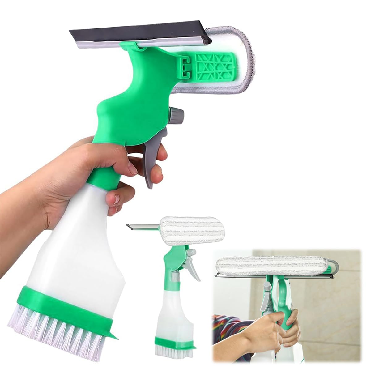 HASTHIP Window Cleaning Brush with Dual-Sided Head and Built-In Spray Bottle for Glass | Multi-Surface Tool for Tracks and Mirrors