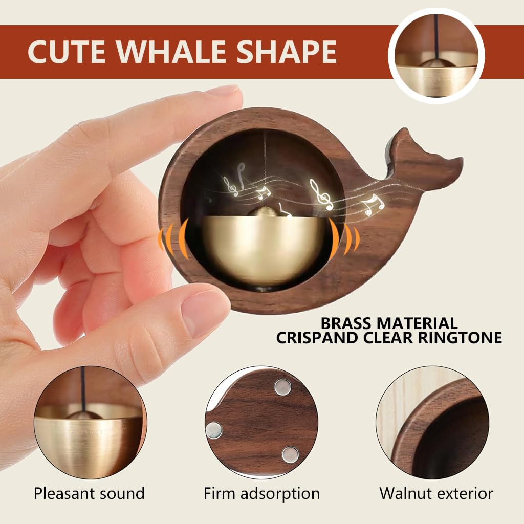 HASTHIP Magnetic Door Chime for Home and Shop featuring Whale Shape and 9.2x6.2x3.5 cm Wooden Bell | Easy Magnetic Mount