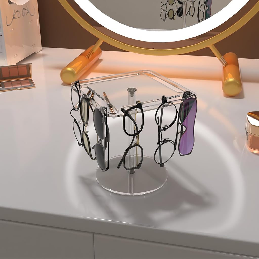 HASTHIP Acrylic Sunglasses Holder Stand for 12 Pairs with 360 Rotating Clear Display Rack