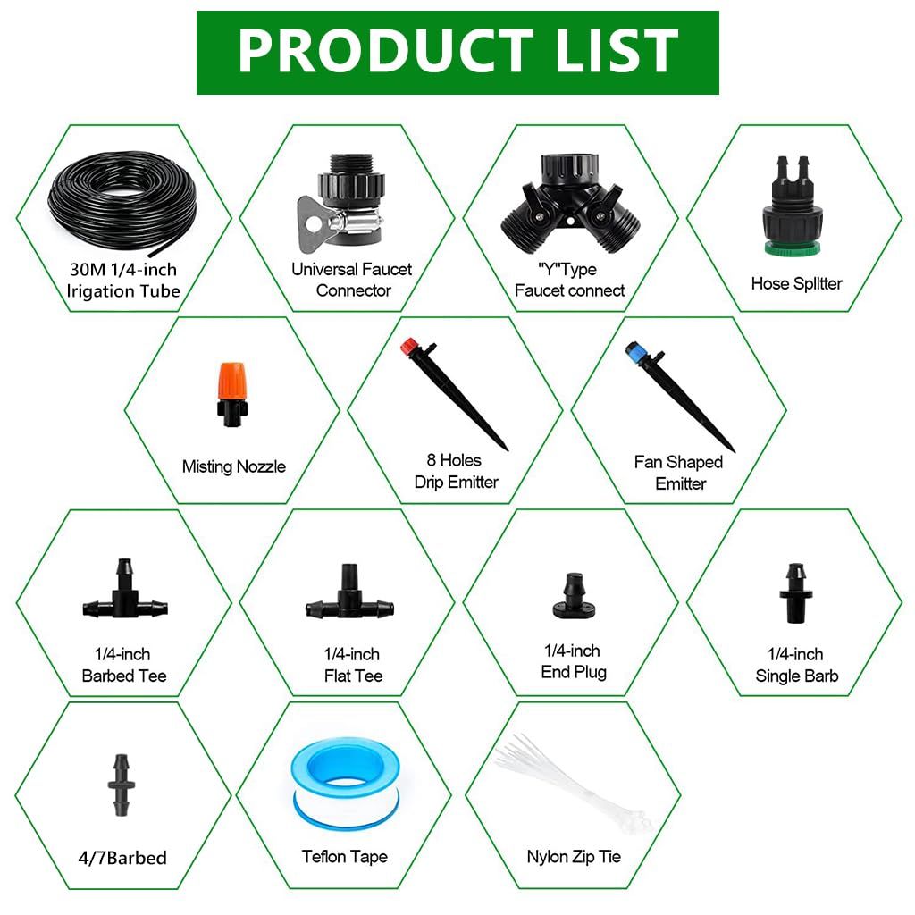 HASTHIP Slow Drip Irrigation System Kit for Gardens with 98ft Hose and 3 Sprinkler Types