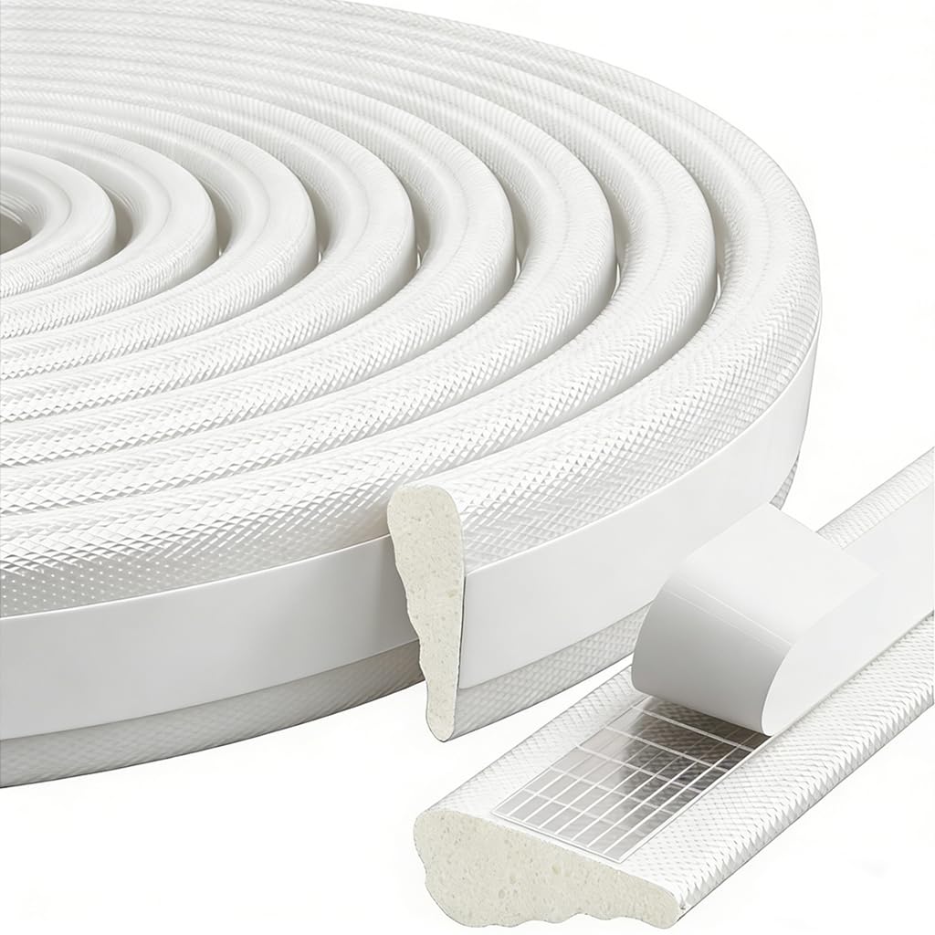HASTHIP® 5m/196 Inch Wedge Foam Window Weather Stripping - Adhesive Window Gap Filler Strip Door Seal Strip Sound Proofing Rubber Frame Insulation Tape, White