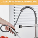 HASTHIP Kitchen Faucet for Double Sink with 360° Flexible Spout and Telescopic Retainer Arm | Stainless Steel Installation Kit