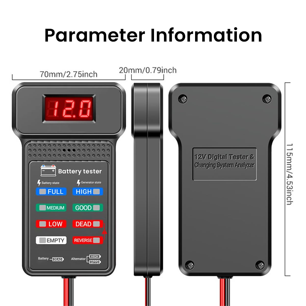 HASTHIP® 12V Car Battery Tester Generator Tester Automotive, Battery Monitor Analyzer Universal Vehicle Battery